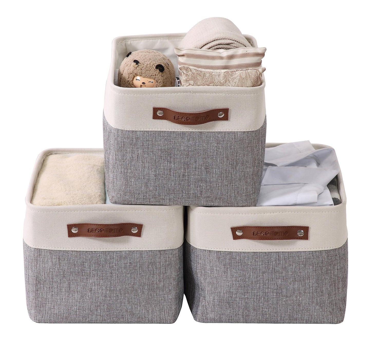 Storage Bins (Grey and White, Large - 3 Pack)